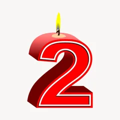 A large red number 2 shaped as a birthday candle