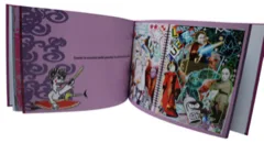 An open illustrated book showing two pages