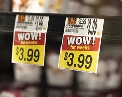 Price tag labels on a shelf