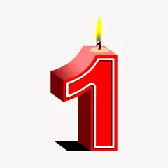 A large red number 1 shaped as a birthday candle